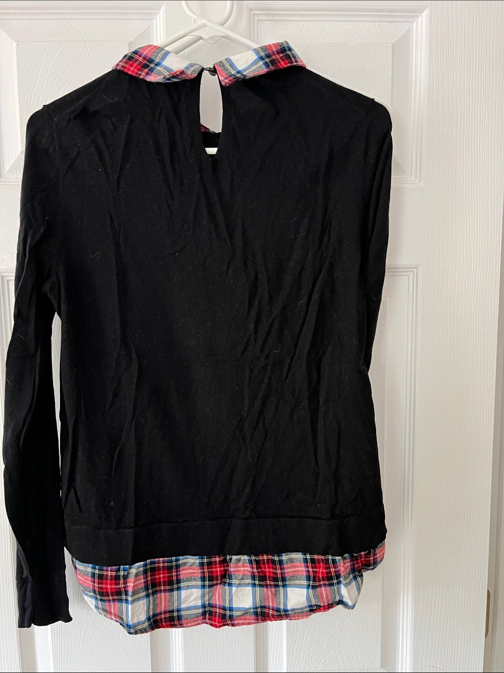 J. Crew Black Sweater with Red & Blue Plaid Shirt Detail - Picture 5 of 8